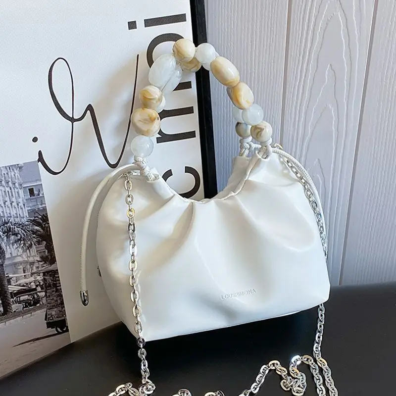 Белая плиссированная сумка через плечо модная маленькая сумочка из