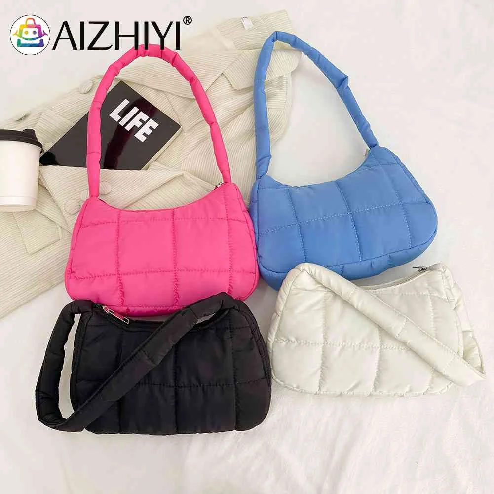 

Quilted Ladies Handbags Casual Check Cotton-Padded Bag Fashion Winter Simple Solid Color Warm Elegant for Shopping Travel