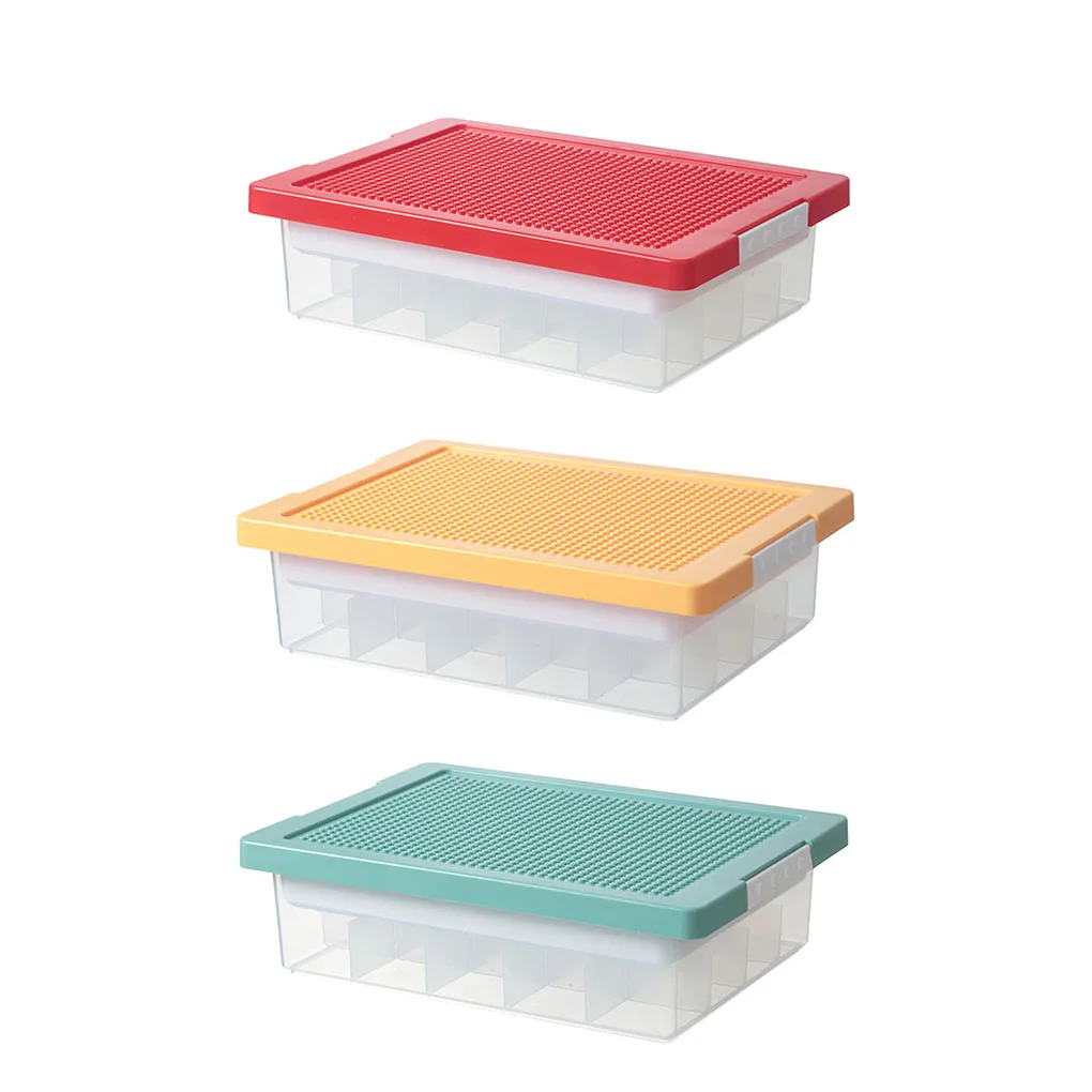 

Kids Building Blocks Storage Box Plastic Space Saving 2 Layer Multi Grids with Removable Lid Toy Organizer Red