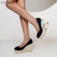 fxycmmcq 2021 new flower wedge with waterproof platform size size single shoe female heels k02 6