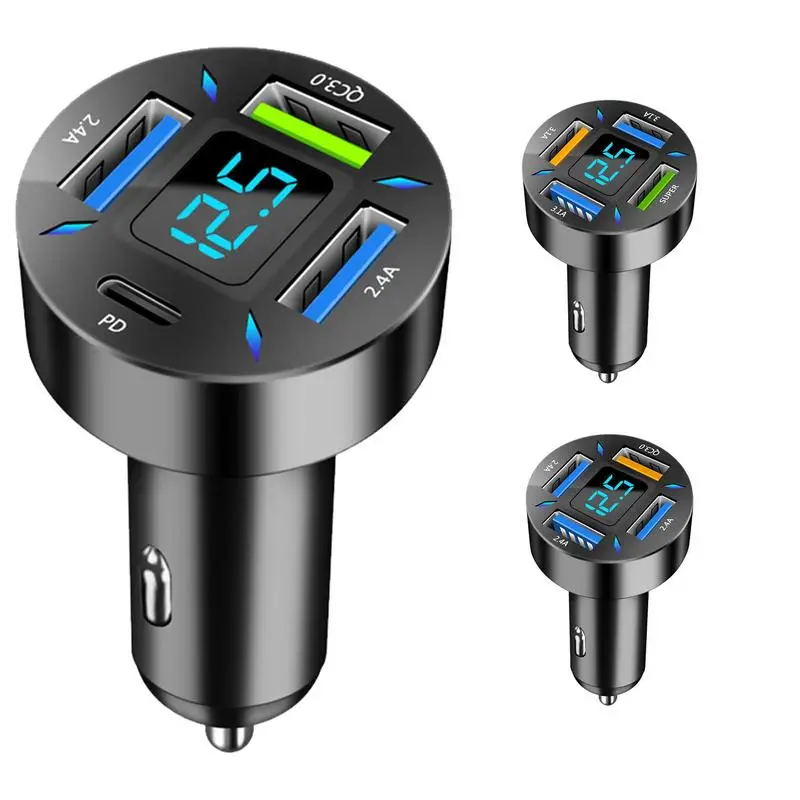 

Cell Phone Automobile Chargers 66W 4-port Fast Car Charger For Digital Cameras QC3.0 Car Charger Adapter 4 Ports USB Lighter