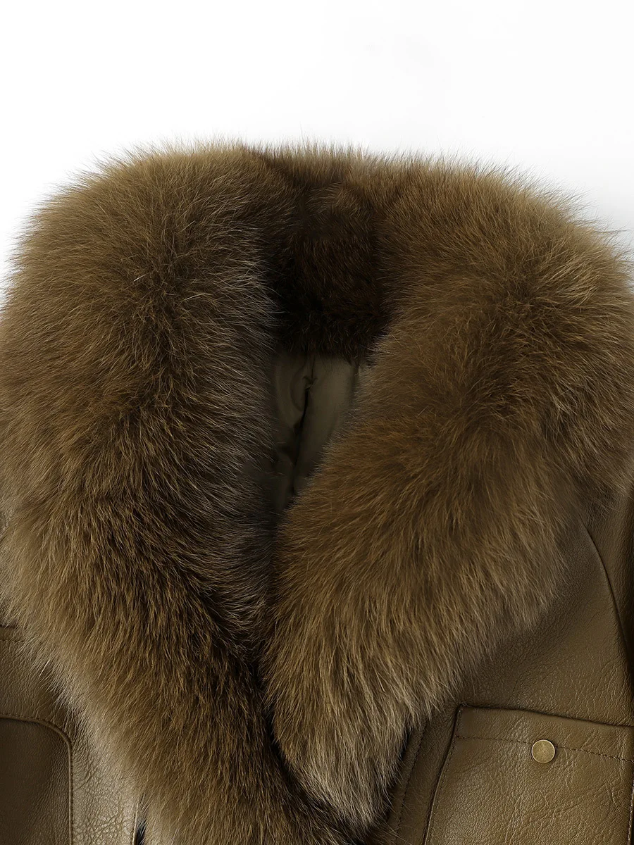 New Winter 2022 Fox fur coat Women's patchwork sheep fur large fur collar fashion coat