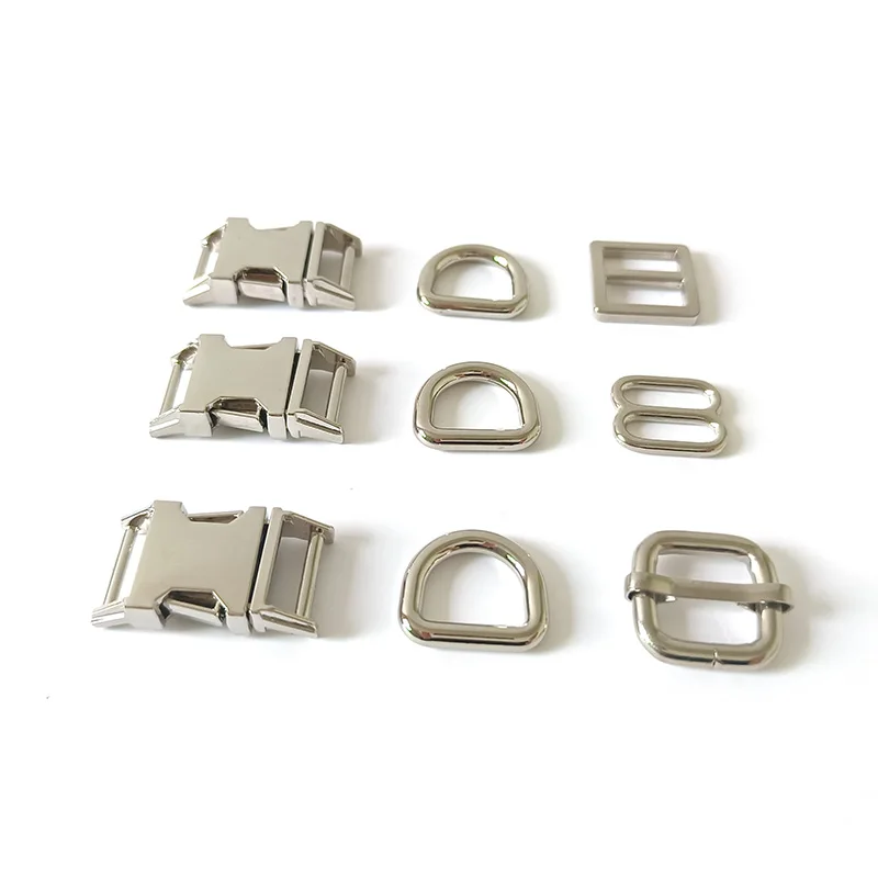 

100 Sets/Lot Silver Metal Buckle Pet Dog Collar Harness Accessory Hardware 15mm Webbing D Ring Adjuster Slider Straps Belt Clasp