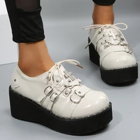 2022 women pumps mary jane metal decoration platform flat heel female shoes ladies wedge lolita footwear lacing hasp large size