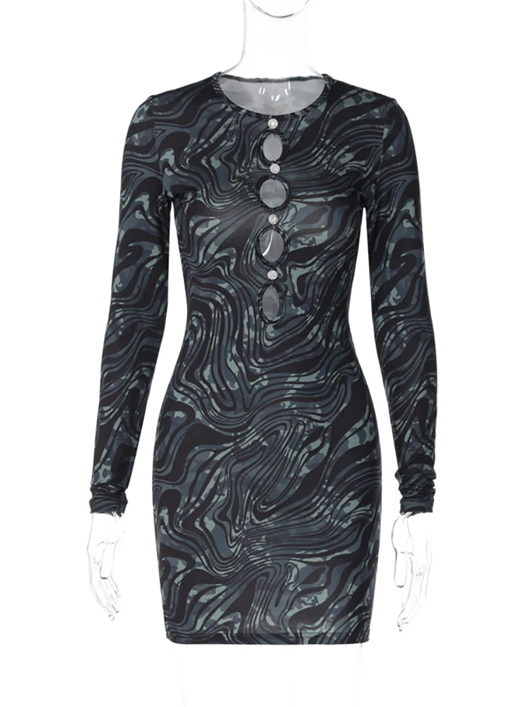 Simenual великолепное сексуальное открытое Платье с принтом для женщин черное