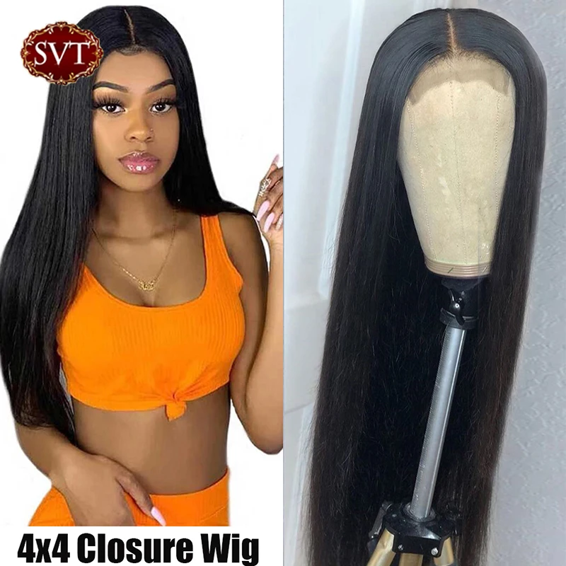 

SVT 4x4 Lace Closure Bone Straight Human Hair Wig Natural Hairline 13x2 T Part Lace Wigs For Black Women Pre Plucked Baby Hair