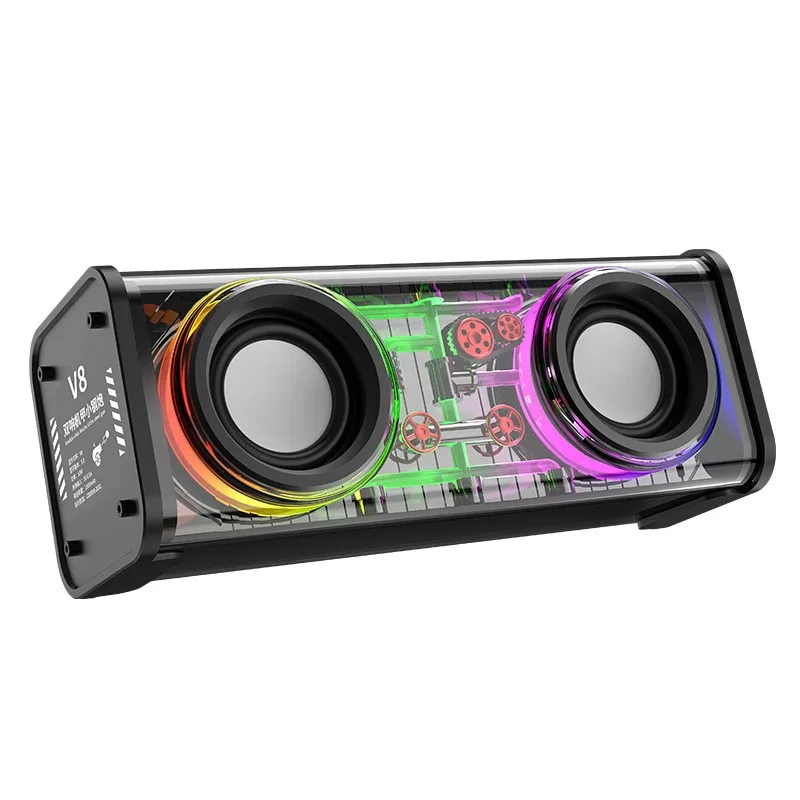 

Transparent Wireless Bluetooth Speakers Outdoor Subwoofer TWS Transparent Mecha Small Steel Cannon RGB Color Lights