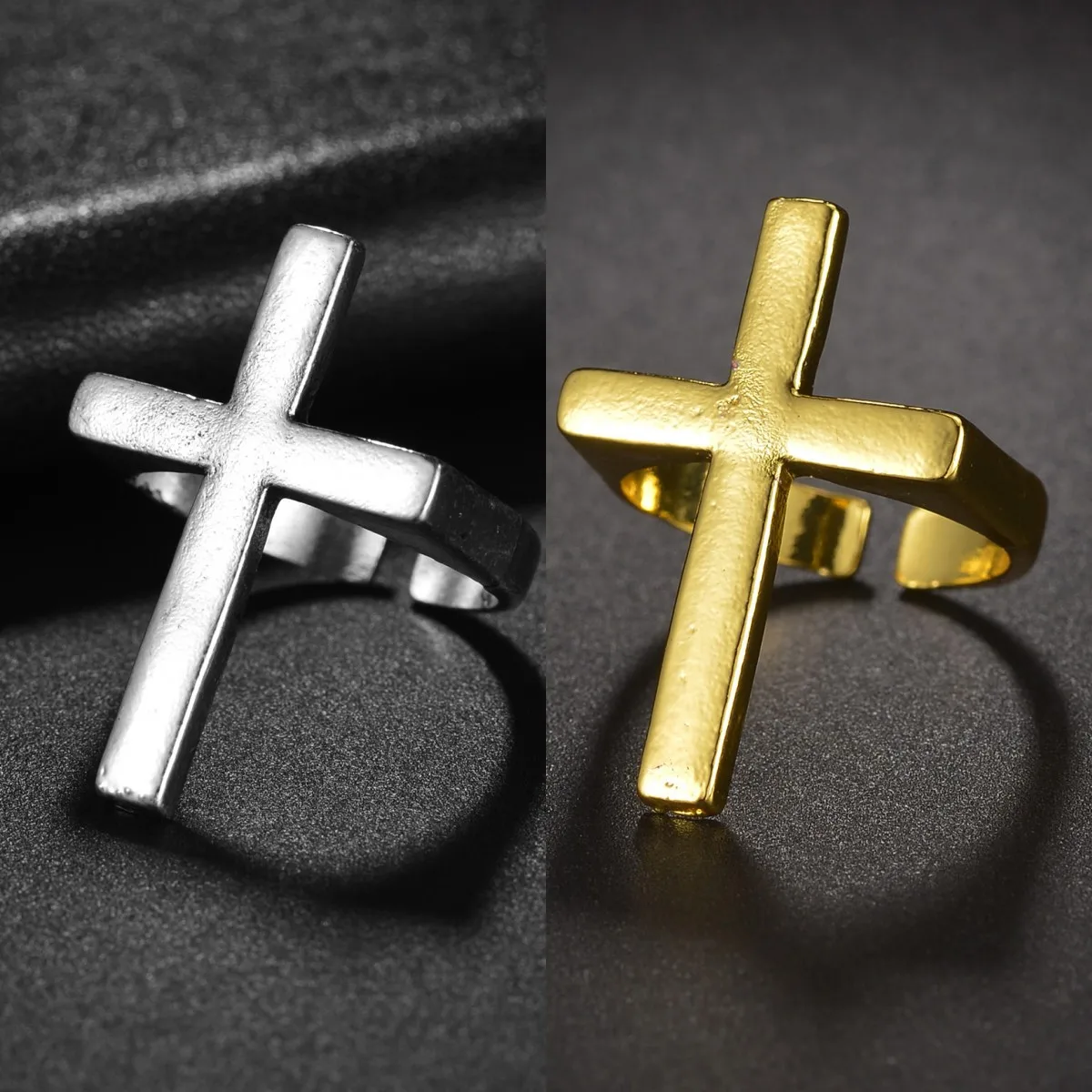 

Retro Silver Big Cross Open Ring For Women Party Jewelry Men Trendy Gothic Metal Color Finger Ring Anillo Jewelry gift