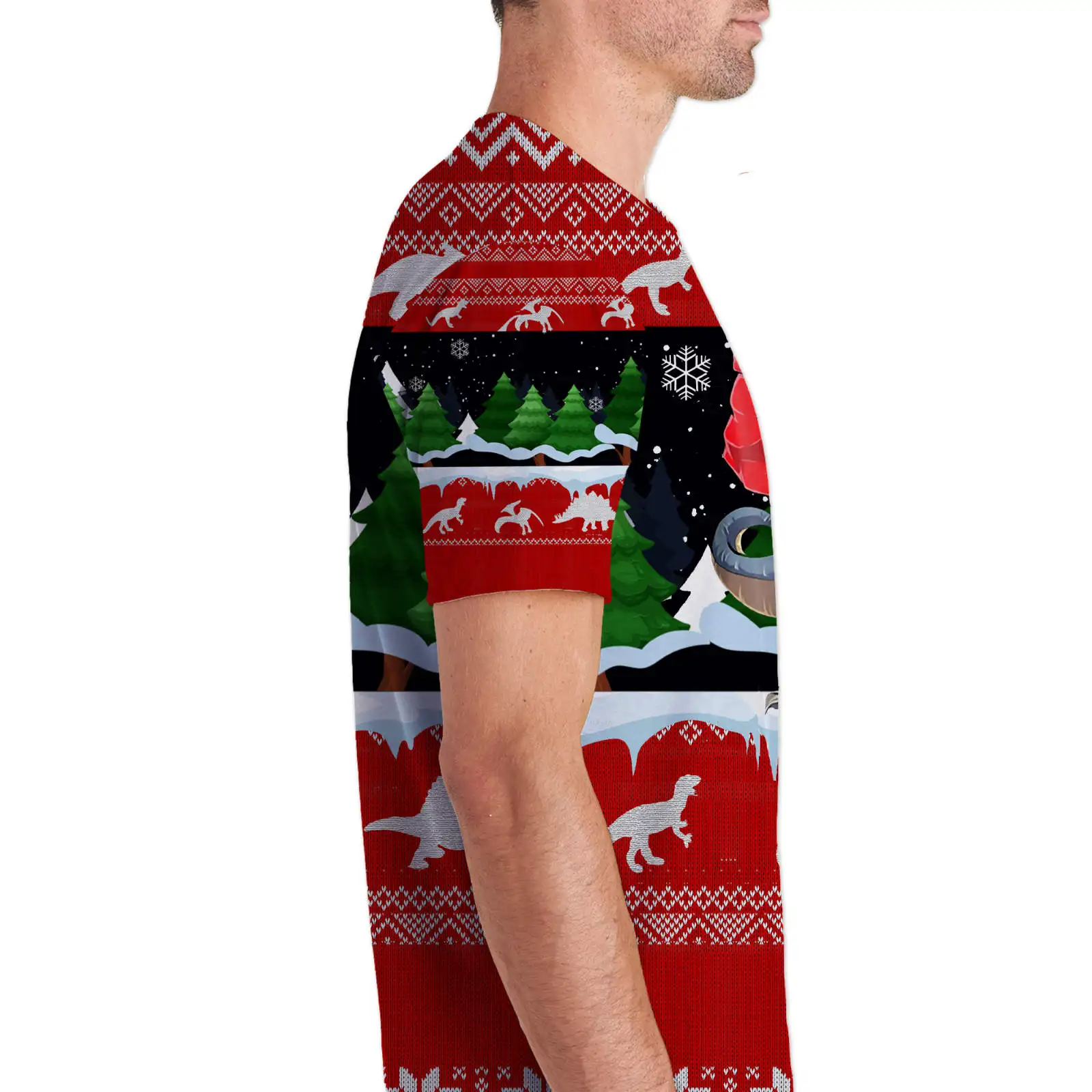 Рождественская футболка с мультяшным принтом Санта-Клаус езда динозавр 3d