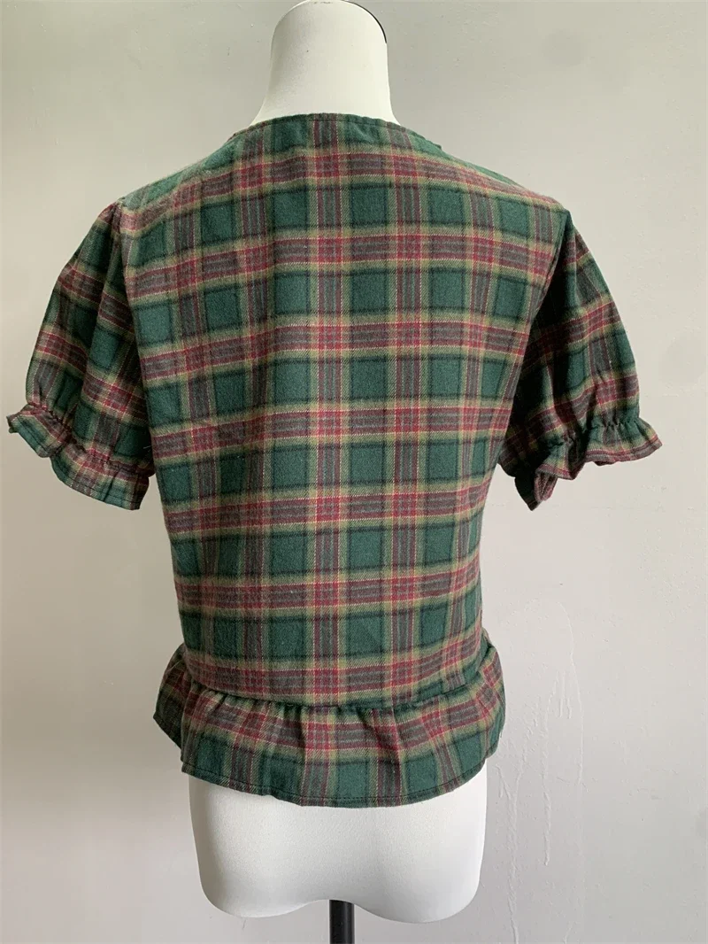 한국국뷰 옷 рубашки и блузы для женщин с клетчатым принтом Блузка винтажный CropTop blusa