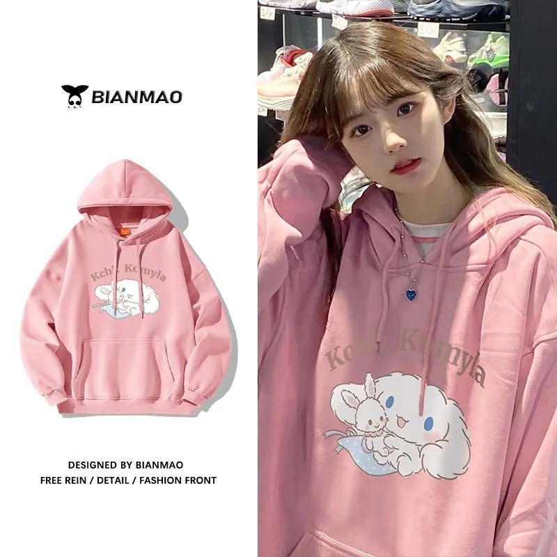 

Kawaii Sanrio Clothes Cinnamoroll Print Long Sleeve Tops Women Hoodie Y2K Cartoon Loose Sweatshirt Women Cute Pullover Christmas