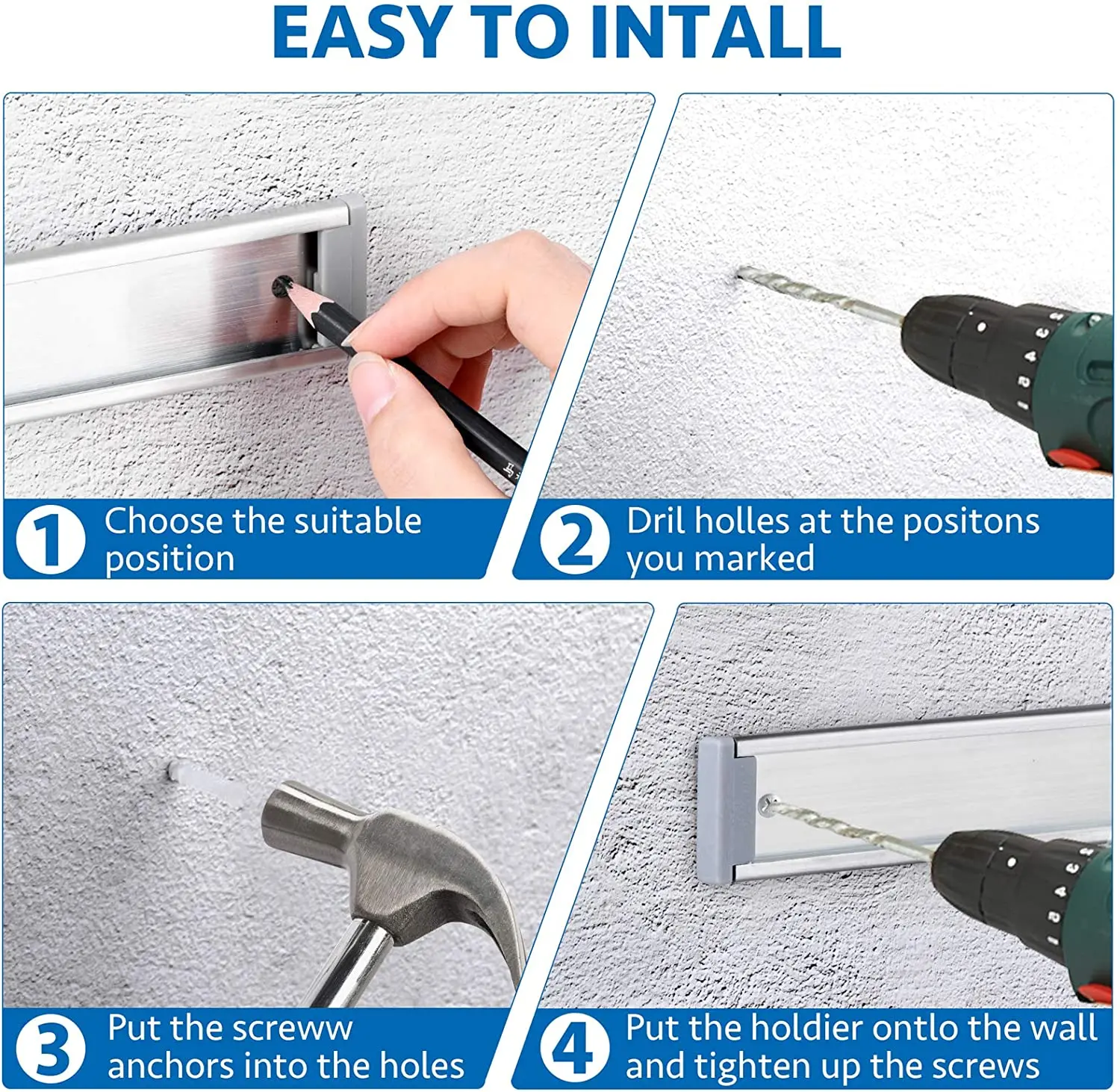 

Broom Holder Wall Mount with Slidable 5 Racks and 6 Hooks - Stainless Steel Mop Organizer for Tool Organization and Storage 61cm