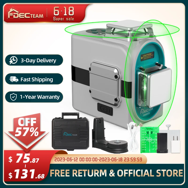 

Лазерный уровень DECTEAM 2D, самонивелирующийся нивелир с 8 линиями, на литиевой батарее, с магнитным основанием