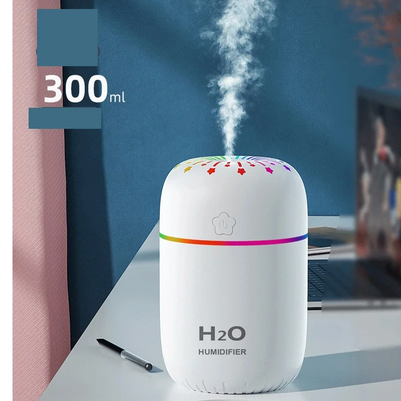 

Desktop Air Humidifier With Colorful Atmosphere Light 300ML Capacity Cool Mist Aroma Diffuser Home Bedroom Humidifier Purifier