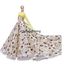 khaki floral 16 doll dress for barbie princess clothes for barbie dresses fishtail wedding party gown 11 5 dolls accessories