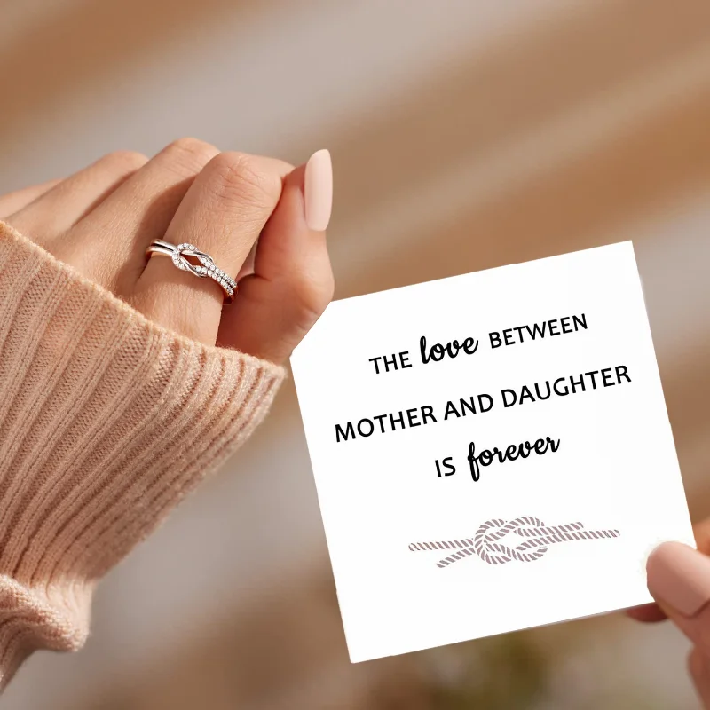 

Fashion Square Knot Ring Story Jewellery The Love Between Mother and Daughter is Forever Open Adjustable Ring For Women Gifts