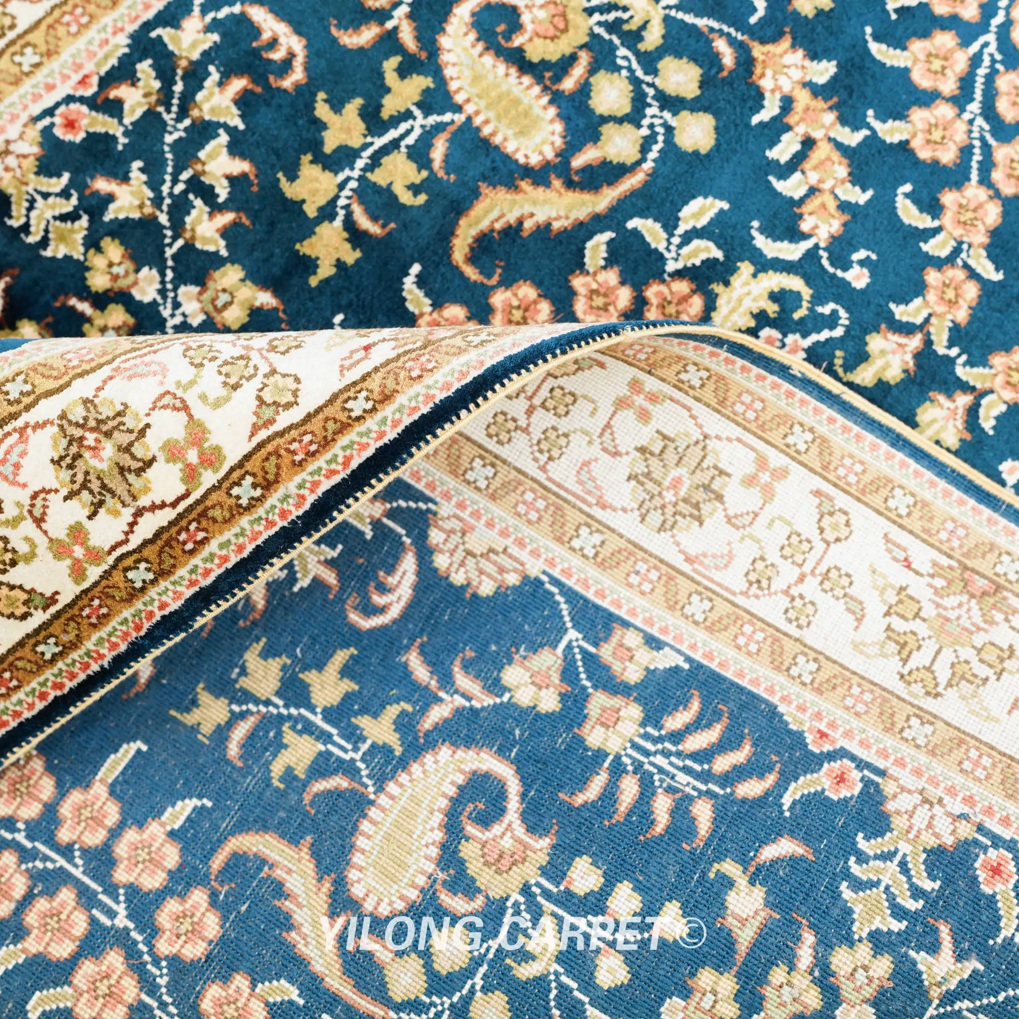 2 5 'x 9' персидский шелковый ковер синий медальон с ручным узлом Восточная