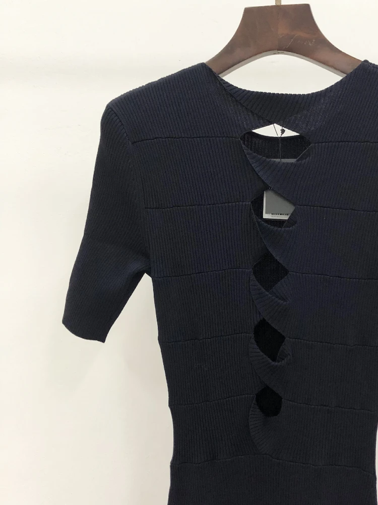 

Женское платье с вырезами, винтажное Черное Платье макси с круглым вырезом и коротким рукавом, облегающее офисное платье, весна 2023