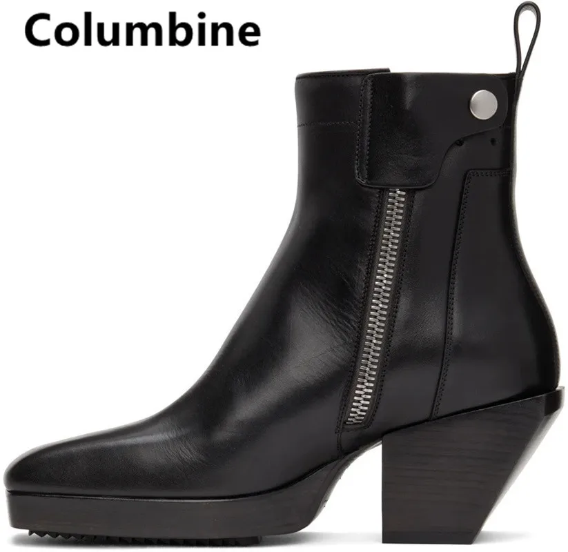 S Ankle Black Boots Transparent High Heels Square Toe Busins