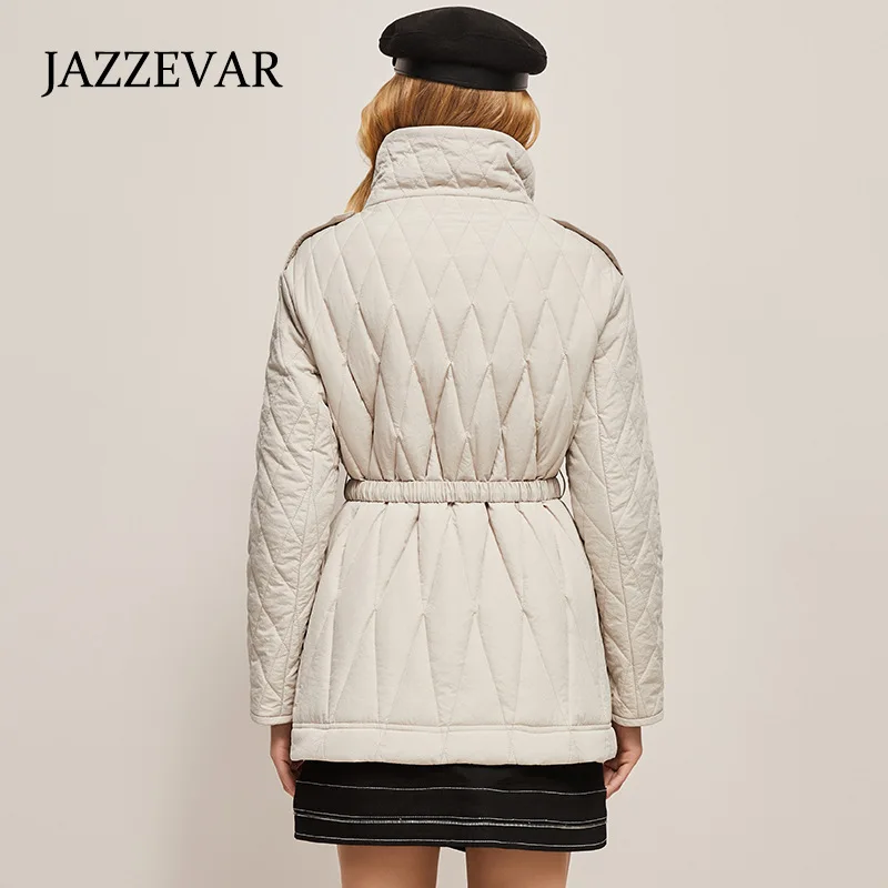 JAZZEVAR 2022 Autumn Winter New Vintage Fashion Cotton Down Jacket Diamond Long Casual Women's Coat