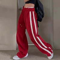 ladies trousers wide leg loose streetwear y2k fashion summer 2022 new stripe webbing contrast panel pants with side pockets
