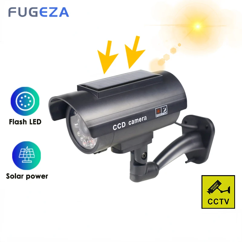 Fake Solar Camera Outdoor CCTV Surveillance Simulation Dummy Camera Home Security Protection Bullet With Flashing LED Light