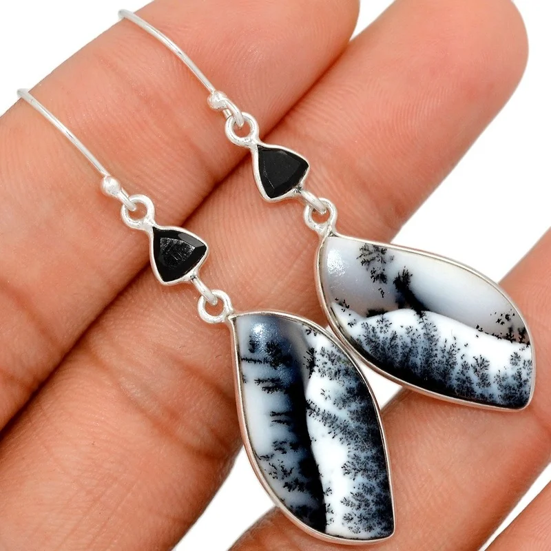 

Simple Creative Geometric Black and White Style Stone Earrings Retro Personality Inlaid Artificial Gemstone Pendant Earrings