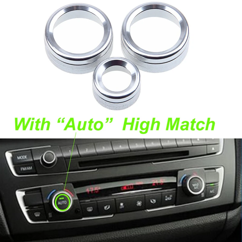 

Car Air Condition Knob Audio Volume Control Button Circle Decor Trim Ring Cover For BMW 1 2 3 3GT 4 Series X1(With AUTO Button)