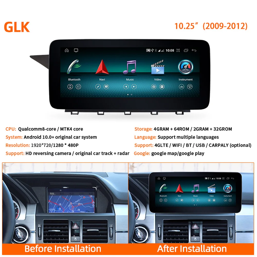 10.25" IPS Android 12 Car Radio Stereo GPS Navigation Video For Mercedes Benz GLK Class X204 2008 - 2015 NTG 4.0/4.5 System images - 6