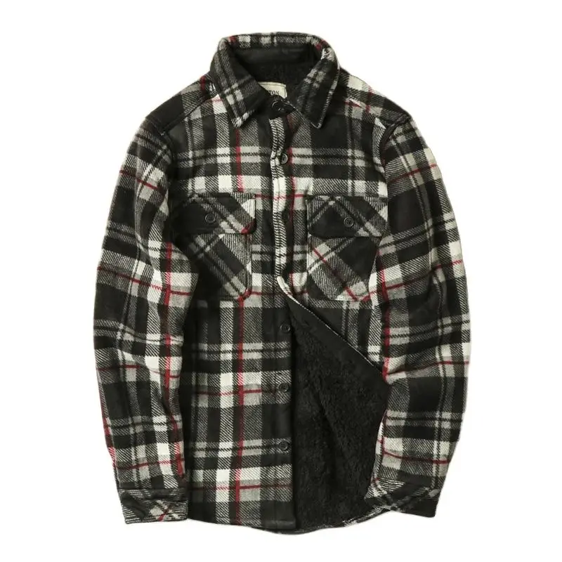 

Мужская флисовая рубашка в клетку, Повседневная теплая куртка на пуговицах, Утепленная зимняя рабочая куртка, верхняя одежда из шерсти