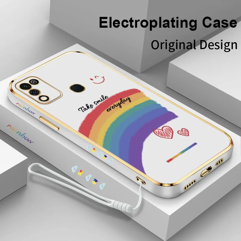 

Rainbow Smiley Sweet for Infinix Hot 10 11 Play 10S 10T 11S NFC Hot 12i 12 Pro Smart 5 India Wristband Electroplating Phone Case