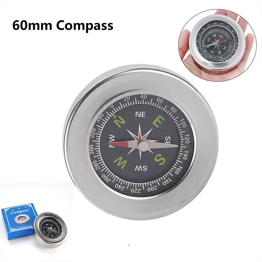 

1pc Mini Stainless Steel Compass with Box 60mm Hunting Equipment Tourism Survival Compass For Outdoor Hiking Camping Accessories