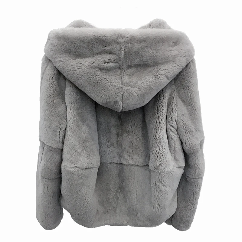 2022 full fur natural real rex fur coat women's winter clothing short hoodie long-sleeved jacket outerwear oversize coat enlarge