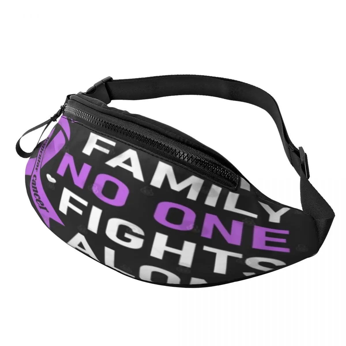 

In This Family No One Fights Alone Testicular Cancer Fanny Pack,Waist Bag Fashionable Portable Travel Nice gift Customizable