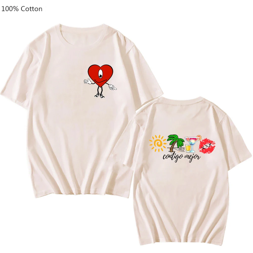 

Новые футболки Bad Bunny UN VERANO SIN TI двухсторонняя футболка с музыкальным альбомом унисекс в стиле хип-хоп футболки большого размера уличная одеж...