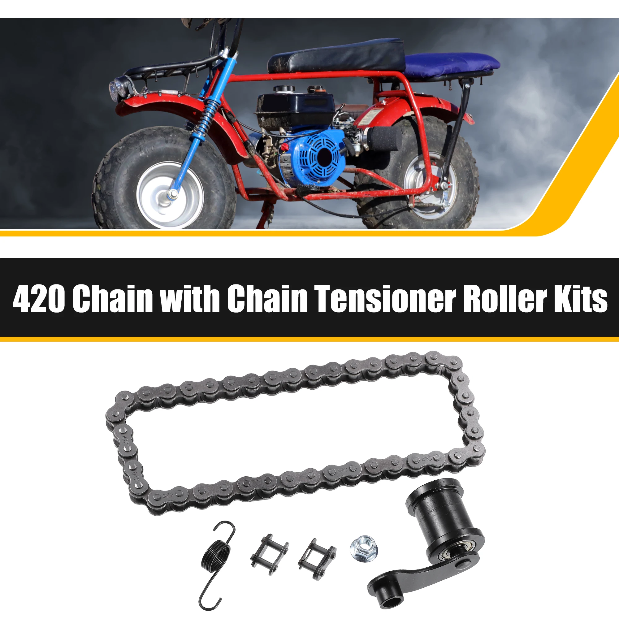 

Xautohaux 1 Set Mini Bike Chain Tensioner Roller with Spring 420 Chain 42L Link for Baja Motorsports Mini Bike MB165 MB200