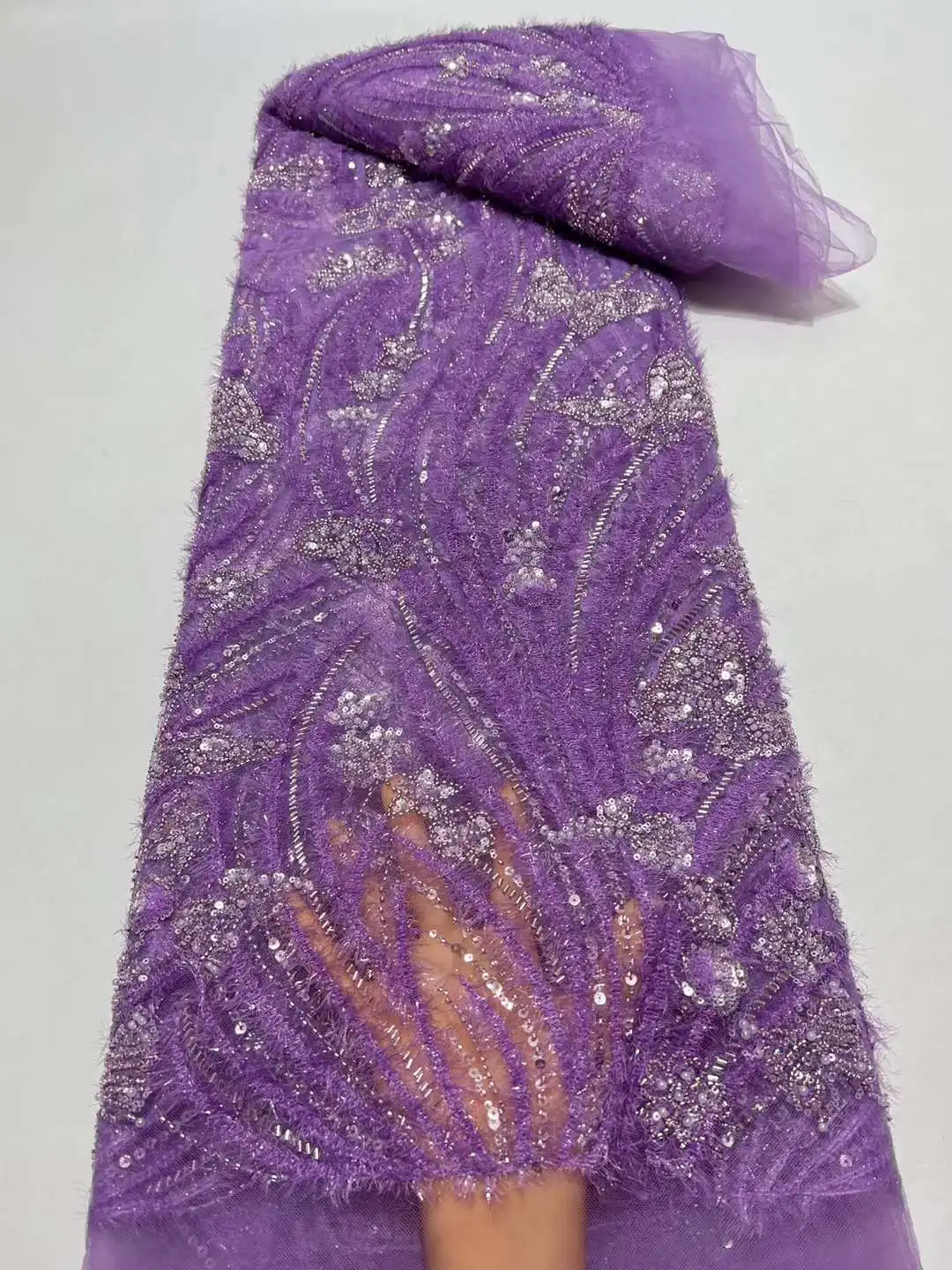 

Exquisite African Handmade Beads Laces Fabrics Luxury Nigerian Sequins Mesh Lace Fabric French Bride Tulle Lace For DIY Wedding