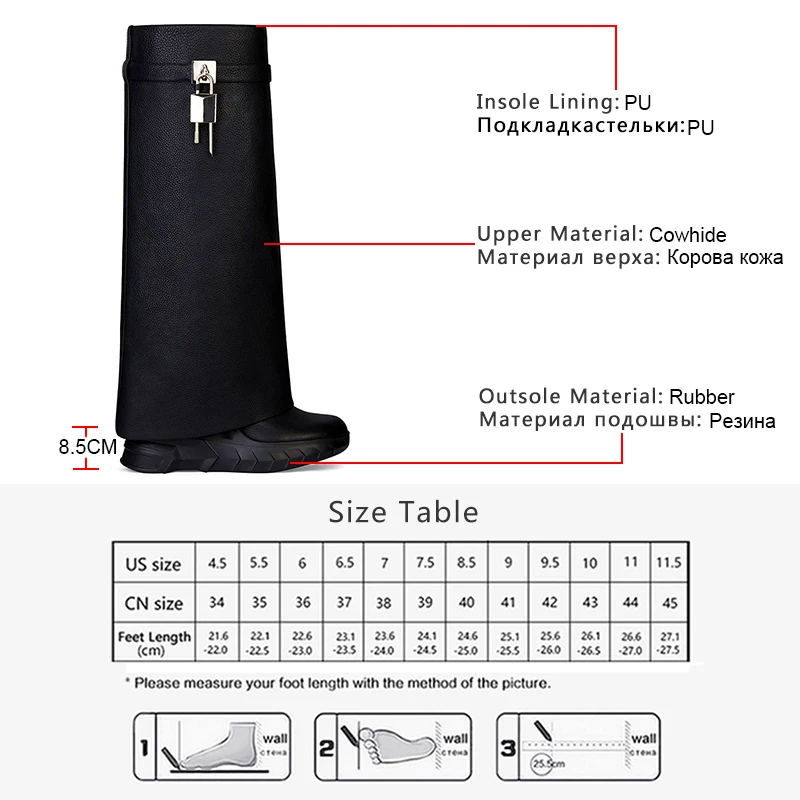 GOGD Luxury Fashion Women’s The Knee Boots New 2023 Platform Wedge Heel Boots Round Toe Shoes Shark Lock Y2k Vintage Long Boots images - 6