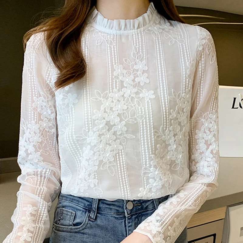 

Spring Women Lace Blouse Shirt Long Sleeve White Blouse Women Blusas Mujer De Moda 2022 Women Tops Shirts Blouses Femme B609