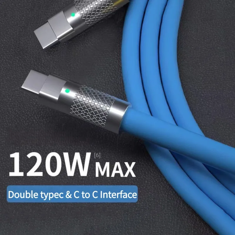 

120w 6A Super Fast Charge PD Type C Liquid Silicone Cable Quick Charge 1M 2M Wire Cord USb Cable USb C To C Charger Cable