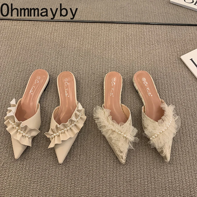 

Summer Designer Mules Slides Women Comfort Pearl Flats Slippers Women's Outdoor Shoes Fashion Vacation sandalias mujer 2022