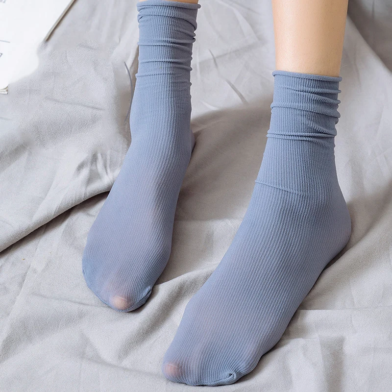

Women's Thin Velvet Knee High Socks Spring Jk Long Tube Solid Color Harajuku Socks Summer Transparent Thin Ice Silk Pile Socks