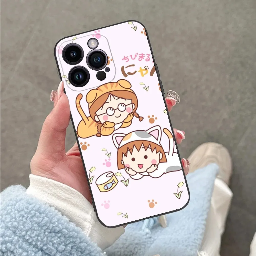 Catoon C-Chibi M-Maruko-C-Chan Phone Case For iPhone 16 15 14 13 12 11 Plus Pro Max XS X XR SE Mini 8 7 Soft Silicone Black