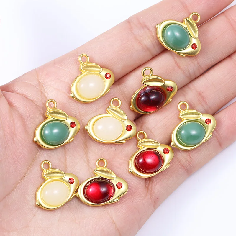 

10Pcs KC Gold Crystal Ruby Rabbit Pendant Cute Animal Charms for DIY Necklace Bracelet Making Jewelry Accessories Craft Supplies