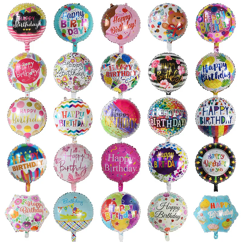 10Pcs Round Birth Day Balloon Colorful Printed Air Globos 18inch  Happy Birthday Party Decoration Baby Shower Supplies Kids Toys