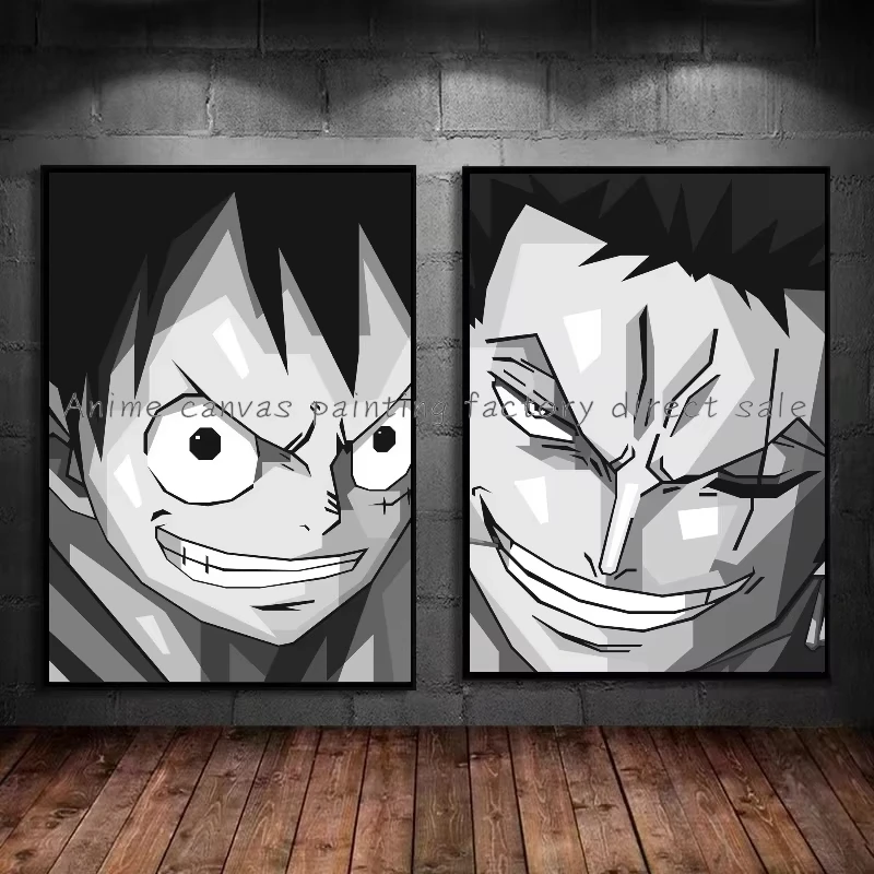 Фото Модный настенный декор для дома: холст с аниме-персонажами One Piece (Санжи, Луффи, Джо, Басорон), HD-постер, подарок для мальчика №3