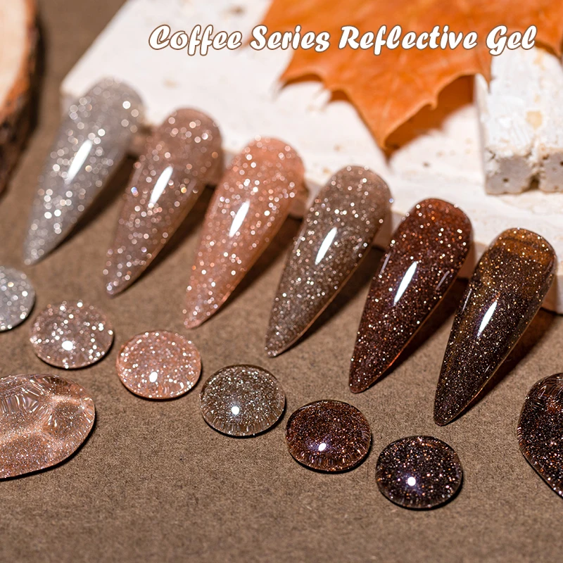MEET ACROSS 7ml Coffee Series Reflective Gel Nail Polish Winter Autumn Glitter Dark Flashy Effect Art Varnish Manicure