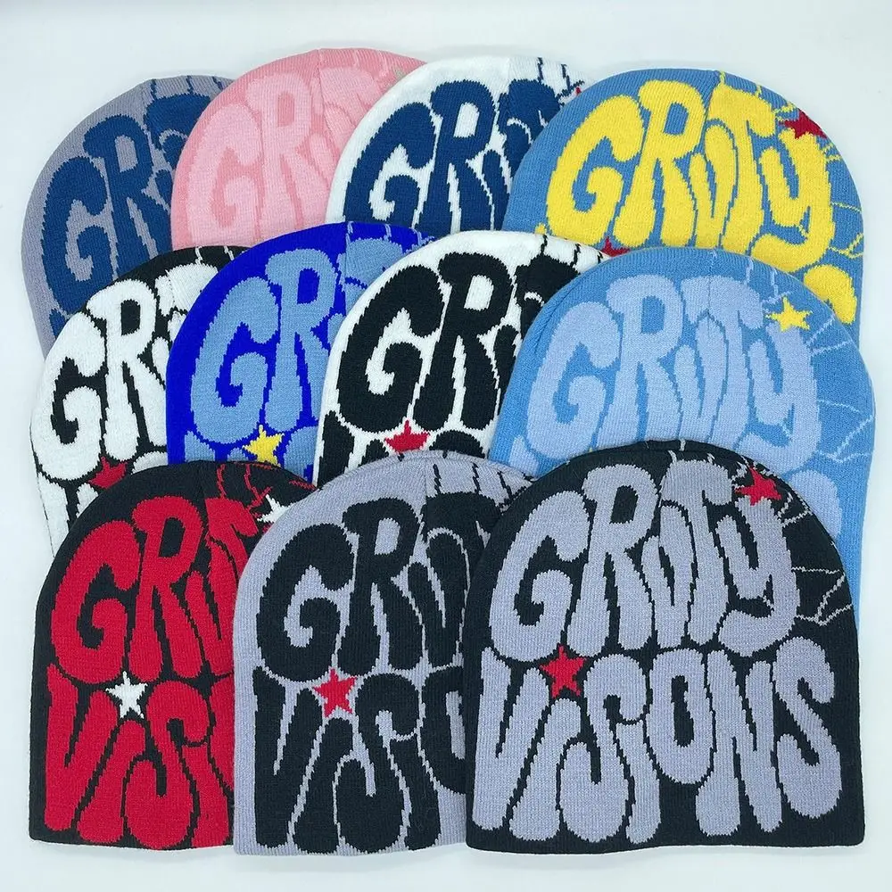 

Вязаная шапка с буквенным принтом, модная теплая шерстяная акриловая шапка в стиле хип-хоп, Ins Y2k, холодная шапка для мужчин и женщин