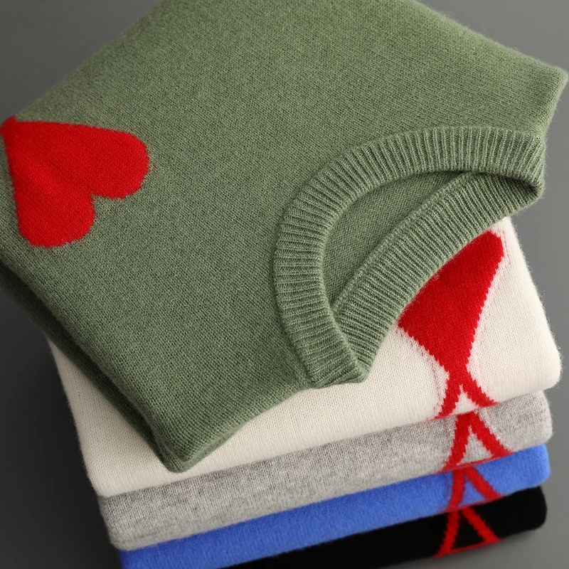 

100% Merino wool cashmere sweater men's round neck embroidered sweater casual knitted jacquard thickened Jake autumn and winter