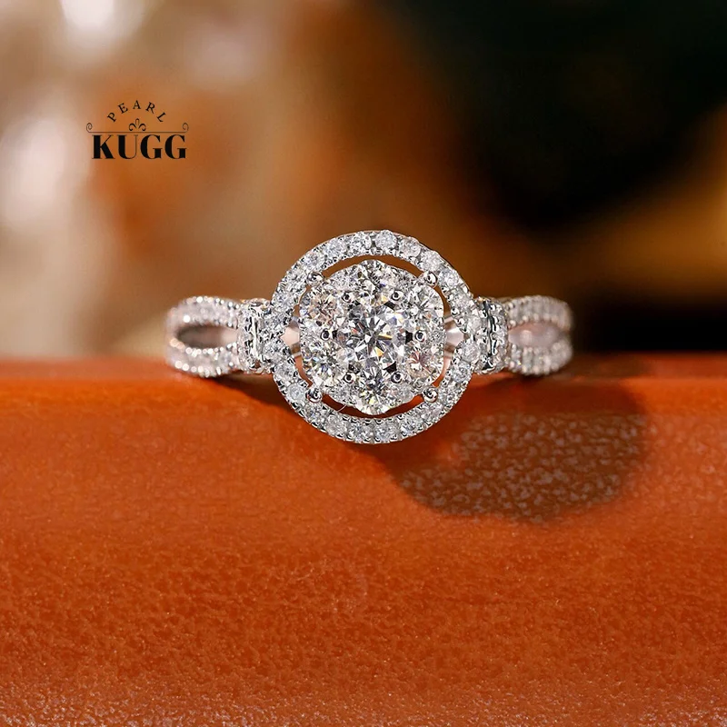 KUGG 100% кольца из белого золота 18 карат роскошный блестящий дизайн 0 80 карата